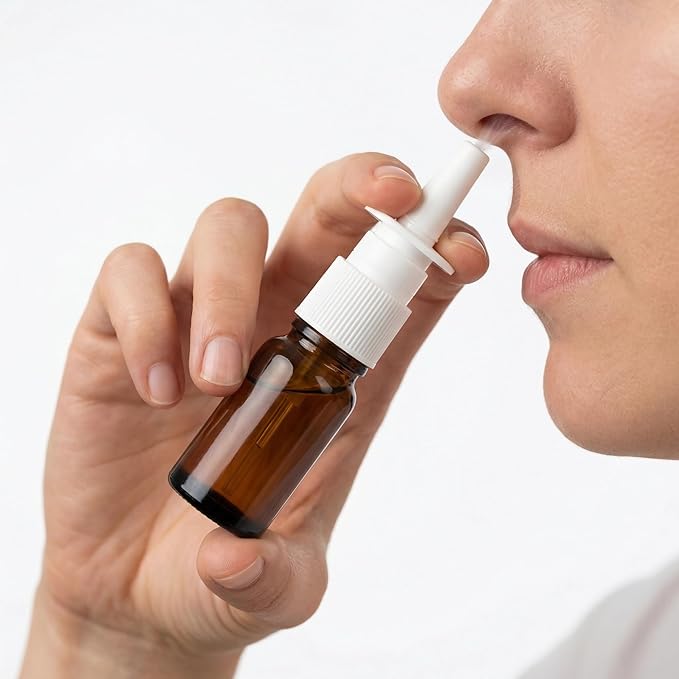 6PCS 10ML Glass Nasal Spray Bottles,Amber Empty Travel Sized Refillable With Fine Mist Narsal Squeeze bottle,Nose Sprayer Nasal Cleanser with Funnel (10ml amber 6pcs)