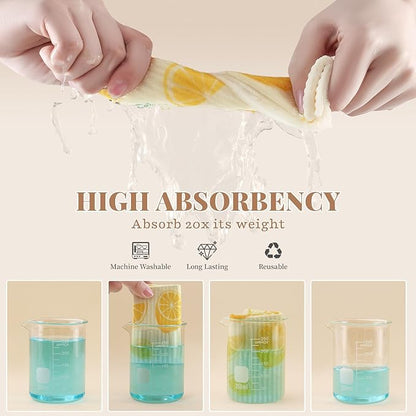 Homaxy Swedish Dishcloths for Kitchen, 6 Pack Fruit Reusable Paper Towels with Clips, Absorbent Cellulose Sponge Dish Cloths for Washing Dishes, Non-Scratch & Odor-Free Dish Rags