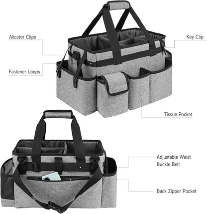 Cleaning Caddy Bag,Large Cleaning Supplies Organizer with Handle for Housekeepers,Gray