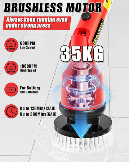 Uniqwamo Electric Spin Scrubber Compatible for Milwaukee 18V Battery(Battery NOT Included), 1000 RPM Battery Powered Scrubber with Adjustable Extension Arm & 8 Brushes & Gloves for Tub/Tile/Floor