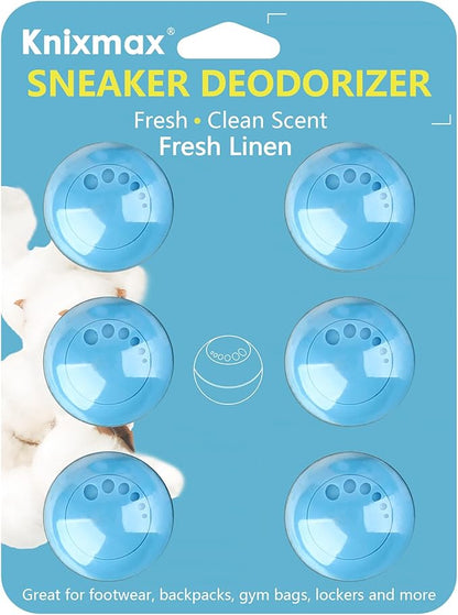 Knixmax Shoe Deodorizer Balls, Odor Eater Ball for Sneakers Boots Mules, Air Fresheners for Gym Gear Bags Lockers, Fresh Linen scent, Pack of 6, Blue
