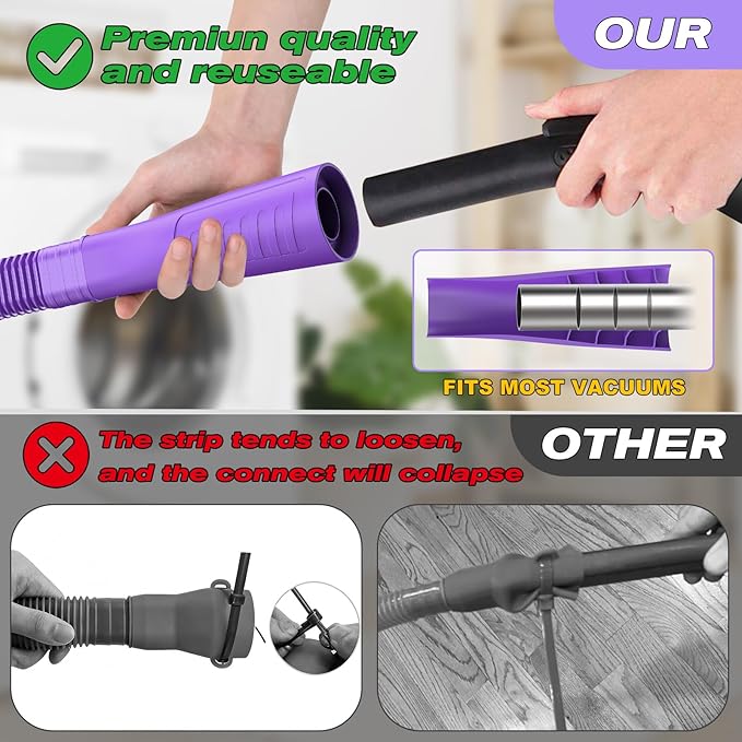 Sealegend Dryer Vent Cleaner Kit - Vacuum Hose Attachment & Lint Brush,Dryer Vacuum Hose Attachment Fit Most Vacuums and Dryer, Refrigerator Coils & Behind Appliances, Purple