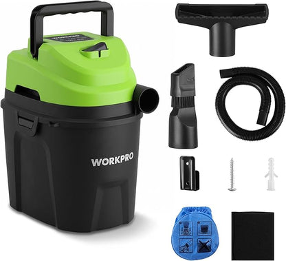 WORKPRO 1.5 Gallon Wet Dry Vacuum Cleaner, 2.5 Peak HP Portable Shop Vacuum with Powerful Suction, Lightweight Wet/Dry Vac for Car, Garage & Home Cleaning, Wall-Mount Storage