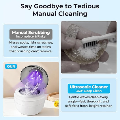 Ultrasonic Retainer Cleaner Machine, Denture Dome for Cleaning Dentures, Mouth Guard, Night Guard, Aligner, Jewelry, 45kHz 250ML UV Ultrasonic Denture cleaner Ultra Sonic Cleaner for Retainers