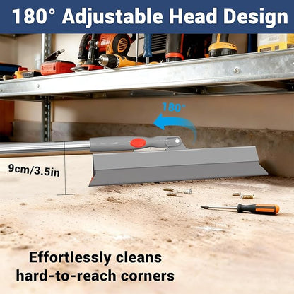 Floor Squeegee for Concrete Floor, 15.8" Large Heavy Duty Squeegee for Floor with 60" Adjustable Handle, 2-in-1 Silicone & EVA Blade for Garage,Concrete,Tile,Bathroom,Window Glass Cleaning
