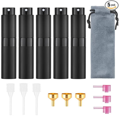 Tekson 5PCS 8ml Travel Perfume Atomizer Refillable, Mini Cologne Spray Bottle Empty, Small Aftershave Sprayer for Liquid Dispenser (Black)
