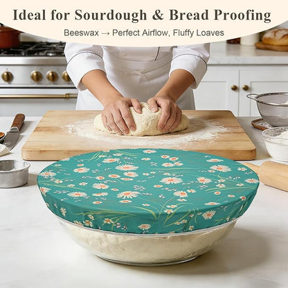 3 Pack Beeswax Bowl Covers Reusable (12 Inch Large),Bowl Covers for Bread Proofing,Elastic,Natural Beeswax Organic Cotton,For Sourdough Proofing,Large Containers&Food Storage