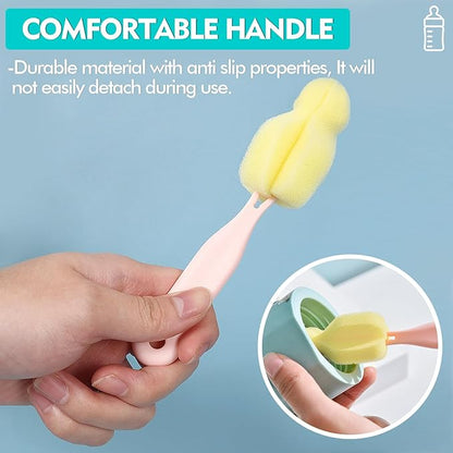 ponge Bottle Brush 6PCS Sponge Nipple Brushes Baby Bottle Nipple Cleaning Brush Long Handle Baby Milk Bottle Brush (6PCS)