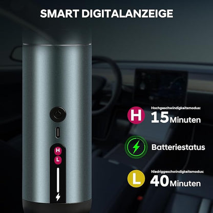 7-in-1 Aluminum Alloy Wireless Car Vacuum Cleaner, 20kPa Strong Suction Handheld Vacuum, Portable with Smart Digital Display, 2 Suction Modes for Car, Desk, Keyboard and Small Spaces（Cyan）