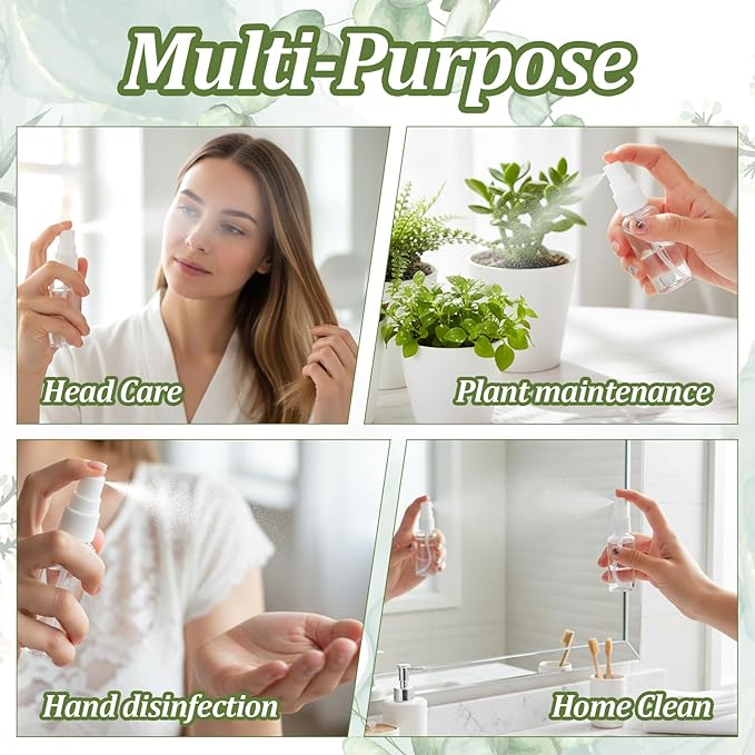 120 Pcs 1 oz Spray Bottles with 5 Funnels, Mini Clear Empty Plastic Fine Mist Travel Bottles - Leak Proof, Refillable for Essential Oils, Perfumes, Cosmetics