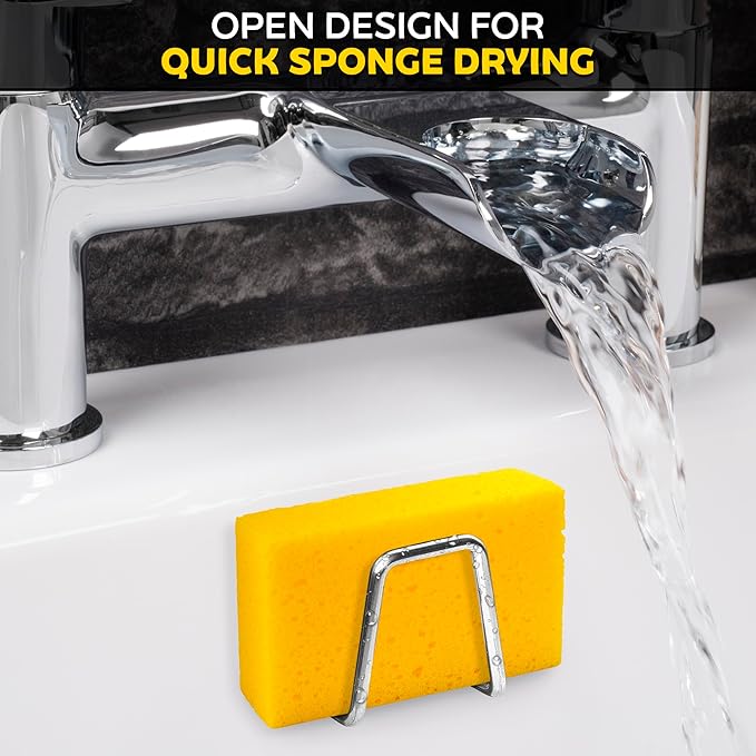 Stainless Steel Sponge Holder for Kitchen Sink – Compact & Durable Kitchen Sink Sponge Holder – Easy to Install, Keeps Item Dry, Saves Storage Space | Suitable for Metal, Glass, Ceramic, Wood & More