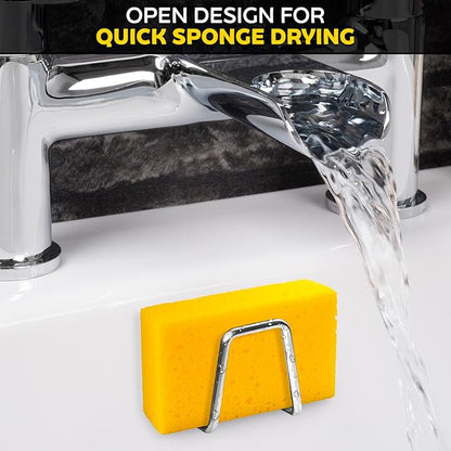 Stainless Steel Sponge Holder for Kitchen Sink – Compact & Durable Kitchen Sink Sponge Holder – Easy to Install, Keeps Item Dry, Saves Storage Space | Suitable for Metal, Glass, Ceramic, Wood & More