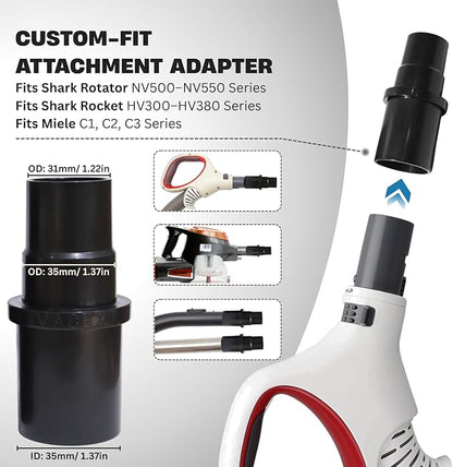 Vacuum Crevice Tool & Dust Brush plus Hose Adapter compatible with Shark HV300 HV301 HV371 HV372 NV500 NV501 NV650 NV680 NV350 NV351 NV360 NV151 UV675 & Miele C1 C2 C3