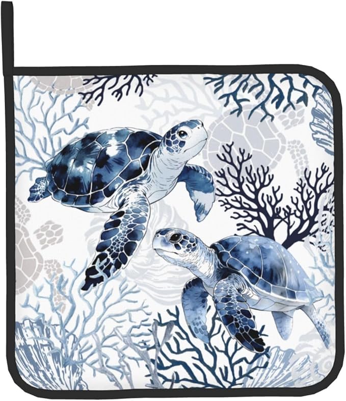 Coastal Oven Mitts and Pot Holders Sets of 2 Summer Kitchen Mitts Blue Sea Turtle Hot Pads for Cooking Baking Grilling