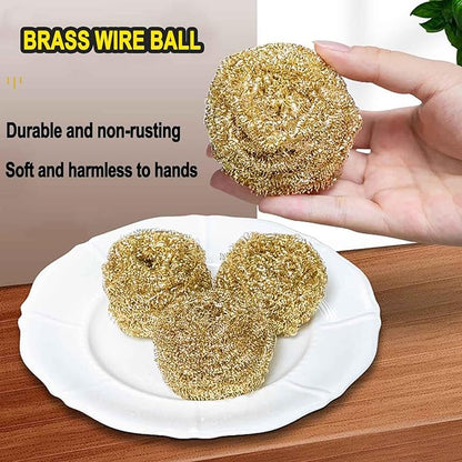 6PCS Brass Kitchen Cleaner, Scrubbing Scour Copper Scrubber Non Scratch Dishes Scrubber Kitchen Steel Wool Easy Scouring Scrubbing Brush Pot Pan Oven Washing Ball Golden Copper Scrubbers