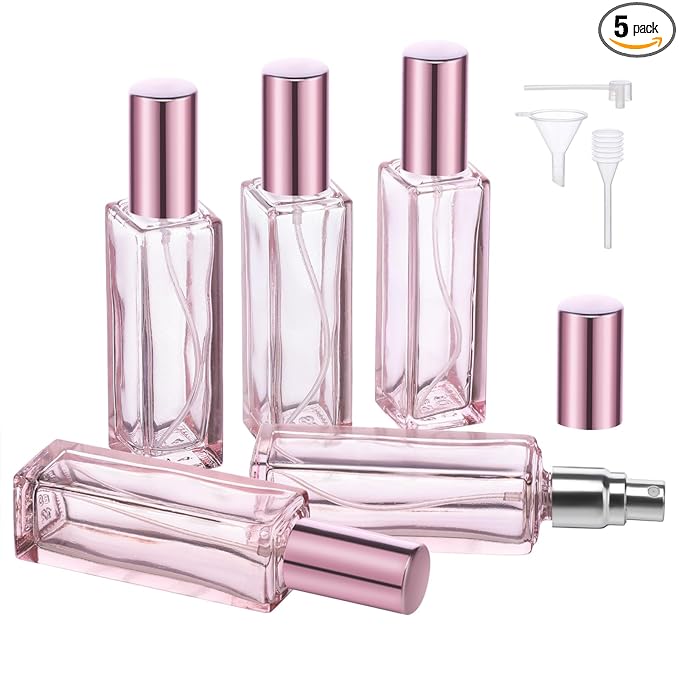 Segbeauty Travel Perfume Bottle Refillable, 5 Pack 20ml Portable Glass Atomizer With Funnel, Empty Spray Bottles for Dispensing Fragrance Toiletries Supplies