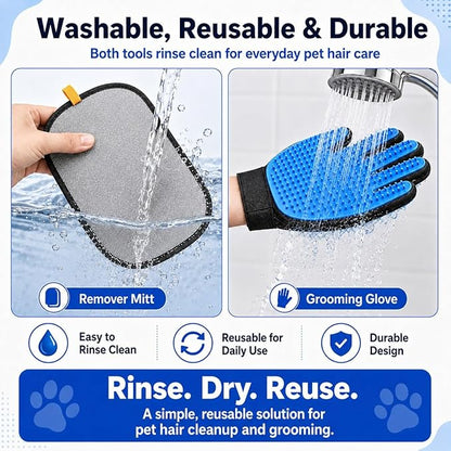 NVNAN 3 PCS Pet Hair Removal Glove and Pet Grooming Glove Kit for Cats & Dogs, Pet Hair Gloves & Dog Washing Gloves ，Reusable Magic Brush Pet Hair Remover Tool for Laundry，Carpet,Car Seat，Couch