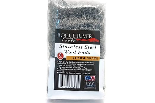 434 Stainless Steel Wool (8 pad Pack) - COARSE Grade - by Rogue River Tools. Made in USA, Oil Free, Won’t Rust. Choose from All Grades!