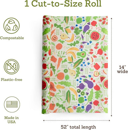 Bee's Wrap Beeswax Wraps for Food - Cut to Size 14x52" Beeswax Wrap Roll - Plastic Free Made in USA Reusable Natural Food Wrap - Garden Party