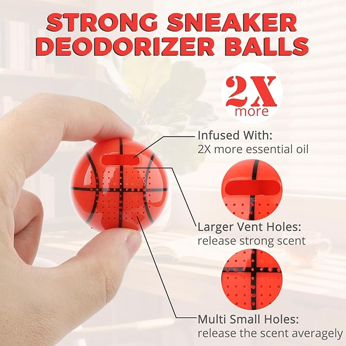 Knixmax Shoe Deodorizer Balls Strong, Odor Eliminator for Sneaker Gym Bag Closet Locker, Work Boot Drawer Freshener, Unpleasant Smell Remover Ball for Men Women Teens, 6 Packs Cologne Basketball