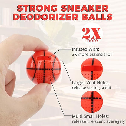 Knixmax Shoe Deodorizer Balls Strong, Odor Eliminator for Sneaker Gym Bag Closet Locker, Work Boot Drawer Freshener, Unpleasant Smell Remover Ball for Men Women Teens, 6 Packs Cologne Basketball
