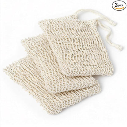 3 Pack Natural Sisal Soap Saver Bag for Exfoliating, Shower,Scrubber