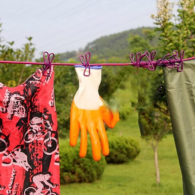 ALINNA Retractable Portable Clothesline, Travel Clothesline with 12 Clothespins for Indoor Laundry Drying, Outdoor Camping Accessories (Rose red)