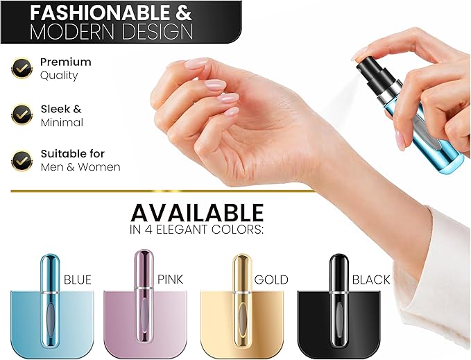 4 Pcs Refillable Perfume Atomizer, Travel Perfume Bottle Refillable and Leak-Proof, Portable Empty Cologne Atomizer, Mini Refillable Perfume Bottle for Pocket, Easy to Refill Decant Sprayer (5 ml)