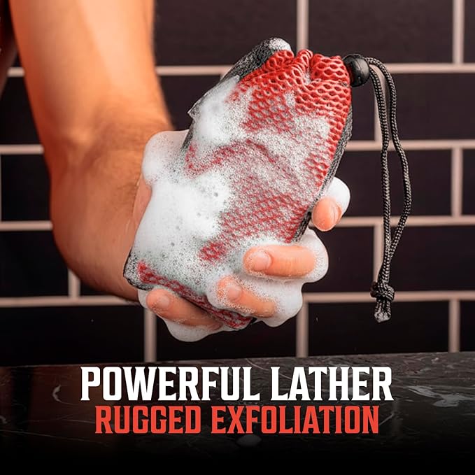 Viking Revolution Soap Bag with Drawstring 2 Pack - Mesh Soap Savers for Bars - Red Mesh Exfoliating Body Scrubber - Creates Rich Lather, Hang to Dry, Ready for The Next Scrub (5.9"x3.7", 2 Pieces)