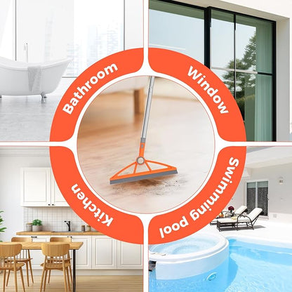 wlich 2-in-1 Air Broom, 180° Rotating 54 Inch Adjustable Silicone Rubber Broom Includes 2 Scraping Strips, Sweep and Silicone Tools with Long Handle for Cleaning Bathrooms,Glass,Tiles,Pet Hair