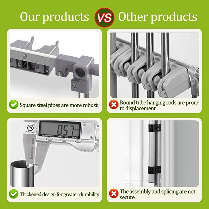 SARKEY Mobile Broom Mop Holder,Freestanding Housekeeping Storage With Hanging Hooks Drip Tray,Solves The Problem Of Dripping Mops And Wet Floors,For Garden,Schools Hotels(81x45x110cm(32x18x43in))