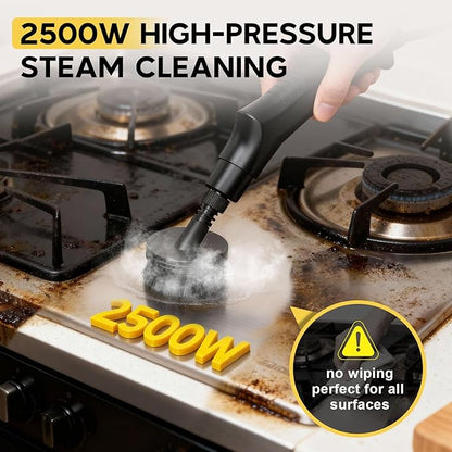 10S Fast Heating Heavy Duty Steam Cleaner 7 Adjustable Levels, 1.6 Quarts Tank, Continuous Spray, Natural Deep Cleaner, Portable Handheld Steamer with 15 Accessories for Home, Car, Tile (Yellow)