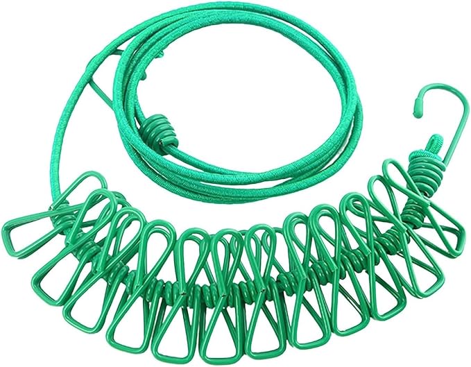 ALINNA Retractable Portable Clothesline, Travel Clothesline with 12 Clothespins for Indoor Laundry Drying, Outdoor Camping Accessories (Green)
