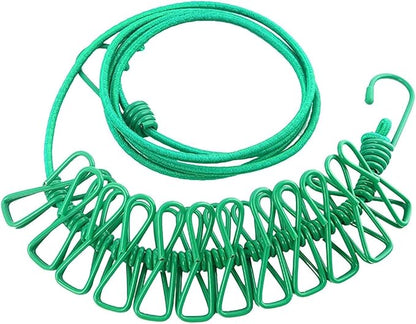 ALINNA Retractable Portable Clothesline, Travel Clothesline with 12 Clothespins for Indoor Laundry Drying, Outdoor Camping Accessories (Green)