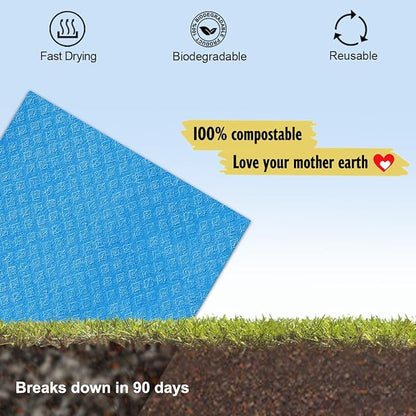 MoLKENE Swedish Dishcloths - 10 Pack Reusable Kitchen Dishcloths - Ultra Absorbent Dish Towels for Washing Dishes - Cellulose Sponge Cloth Cleaning Cloths - Blue