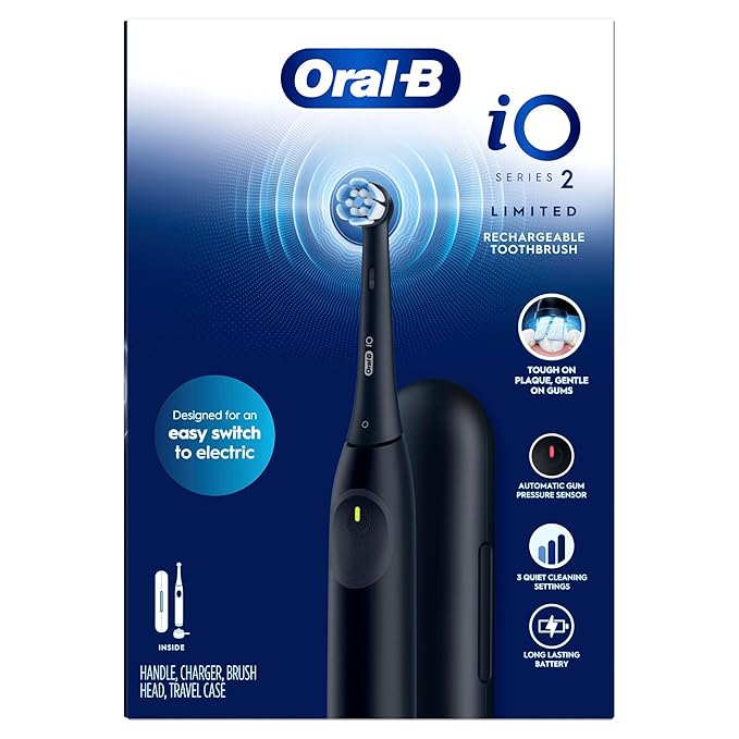 Oral-B Rechargeable Electric Toothbrush, iO Limited Simple Clean, 3 Cleaning Modes, Automatic Pressure Sensor to Protect Gums, Travel Case, Night Black