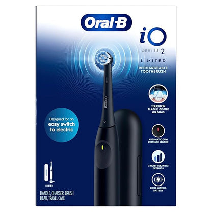 Oral-B Rechargeable Electric Toothbrush, iO Limited Simple Clean, 3 Cleaning Modes, Automatic Pressure Sensor to Protect Gums, Travel Case, Night Black