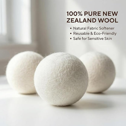 Woolly's Wool Dryer Balls – 100% Pure New Zealand Wool, Reusable Natural Fabric Softener, Reduces Drying Time & Clothes Wrinkles, Chemical-Free Dryer Balls (Pack of 3)