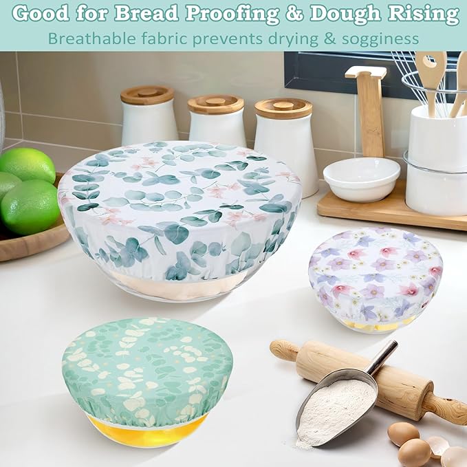 5-Size Reusable Beeswax Elastic Bowl Covers for Bread Proofing, Cotton Cloth Flexible Beeswax Wraps for Sourdough Cover and Food Storage Shower Caps for Sourdough Bread