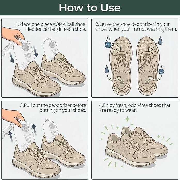 Effective Shoe Odor Absorber, 2 Pack Natural Shoe Odor Eliminator, Last 3 Years, Sneaker Deodorizer Absorbers for Clean Footwear, Chemical-Free Shoe Odor Remover-More Effective Than Baking Soda