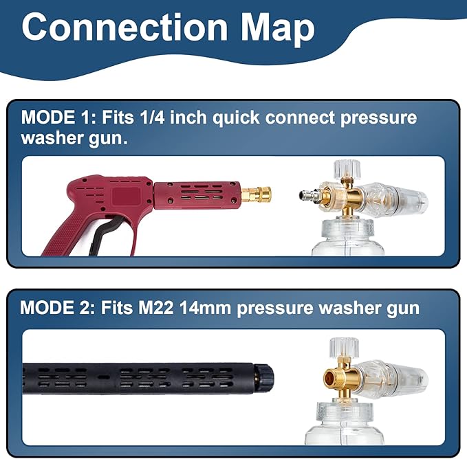Raincovo Foam Cannon for Pressure Washer, Snow Clear Foam Cannon for Car Wash, Stainless Steel Filter, Adjustable Nozzle with M22 and 1/4 Inch Quick Connect, Additional 1.1 mm Orifice Nozzle