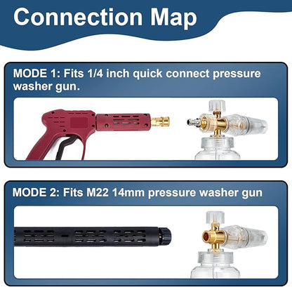 Raincovo Foam Cannon for Pressure Washer, Snow Clear Foam Cannon for Car Wash, Stainless Steel Filter, Adjustable Nozzle with M22 and 1/4 Inch Quick Connect, Additional 1.1 mm Orifice Nozzle