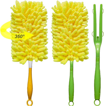 Reusable Duster for Swiffer, 2 Refills +1 Handle, 360 Heavy Duty Duster Refill Compatible with Swiffer Hand Dusters, for Dusting Furniture, Blinds, Ceiling Fans, Walls and More, Yellow