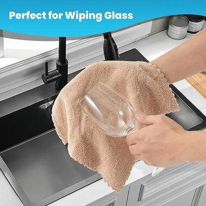 12 Pack Cleaning Cloth,Ultra Soft Absorbent Quick Drying Microfiber Cleaning Rags,No Scratches,Reusable,Washable,Lint Free Cleaning Towels for Kitchen,Window,Glass,car,11.8"×11.8"(Camel)