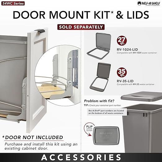 Rev-A-Shelf 35 Qt / 8.75 Gal Steel Bottom Mount Double Pullout Waste Container w/Soft-Close for Base Cabinets, Min Opening Width of 14.5", Silver, 54WC-1835SC-17-1