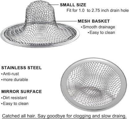 Seatery 2.75" Top / 1.0" Basket Bathtub Drain Strainers, Bathroom Sink Strainers, Shower Drain Hair Catcher, Drain Strainer for Laundry, Mop Pool, Utility, Slop, RV Sink, Stainless Steel, Pack-6