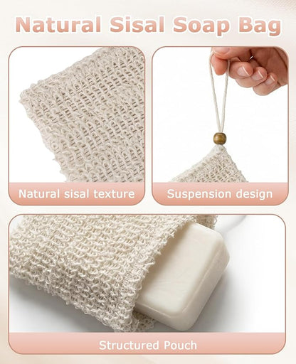 15 Pcs Natural Sisal Soap Saver Bag, Reusable Bar Soap Scrubber Exfoliating Pouch for Shower Washing Body