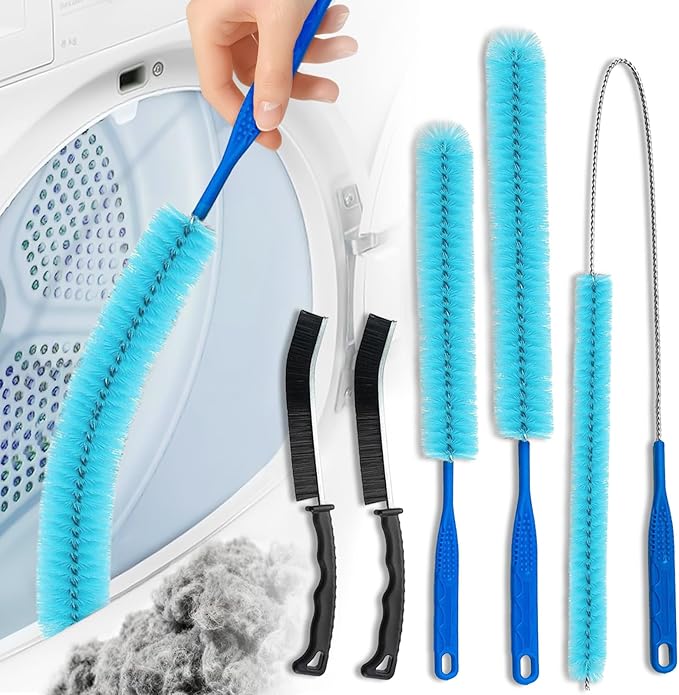 5 Pack Dryer Vent Cleaner Kit, Extra Long Flexible Brushes for Lint, Pet Hair & Dust, Refrigerator Coils, Home Washers, Sinks & Drains