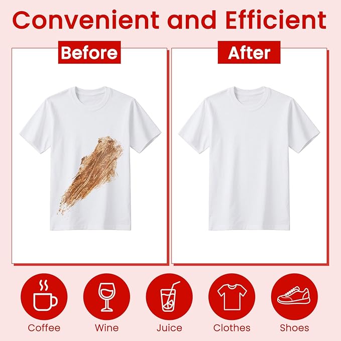 Stain Remover Wet Wipes Bulk, Individual Wrapped Clothes Portable Travel Messy Eater Cleaning Laundry Stain Removal Wipes Pocket Size for Clothing Fabric/Shoes/Wine/Fast Food 7.1 x 4.7 Inch (Red 50)