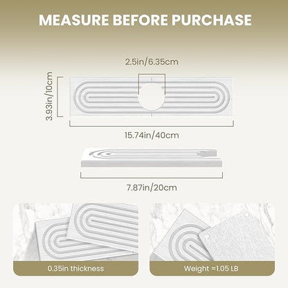 Premium Diatomite Stone Drying Mat for Kitchen Counter - Faucet Mat for Kitchen Sink, Sink Protector & Splash Guard, Quick-Dry Kitchen Sink Mat,Super Absorbent (White, 15.8"x4")